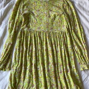Nordstrom BP Green and Pink Casual Sundress with Bishop Sleeves